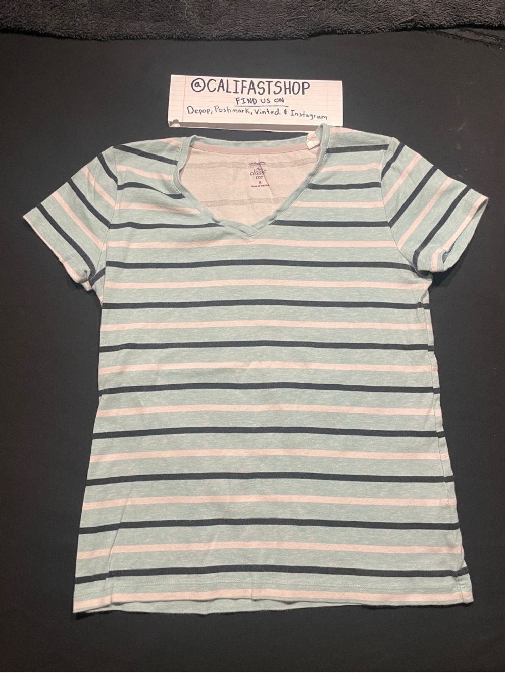 croft & barrow Girls' Striped V-Neck Tee in Mint, Pink & Navy